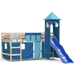  Dziecięce łóżko na antresoli, z wieżą, niebieskie, 80x200 cm