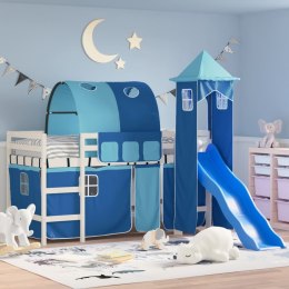  Dziecięce łóżko na antresoli, z wieżą, niebieskie, 90x190 cm