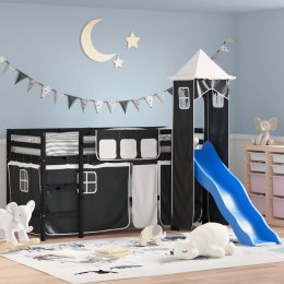 Dziecięce łóżko na antresoli, z wieżą, biało-czarne, 90x200 cm