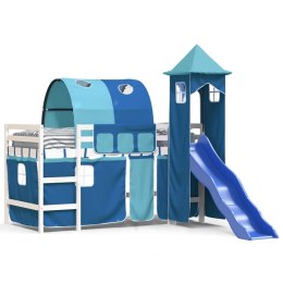  Dziecięce łóżko na antresoli, z wieżą, niebieskie, 80x200 cm