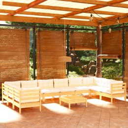  11-cz. zestaw wypoczynkowy do ogrodu, kremowe poduszki, sosnowy