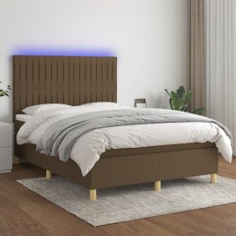  Łóżko kontynentalne z materacem, brązowe, 140x190 cm, tkanina