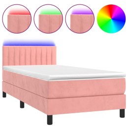  Łóżko kontynentalne z materacem i LED, różowy aksamit 90x190 cm