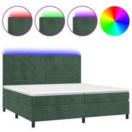  Łóżko kontynentalne z materacem i LED zielony aksamit 200x200cm
