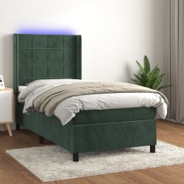  Łóżko kontynentalne z materacem i LED zielony aksamit 100x200cm