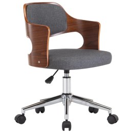 Obrotowe krzesło biurowe, szare, gięte drewno i tkanina