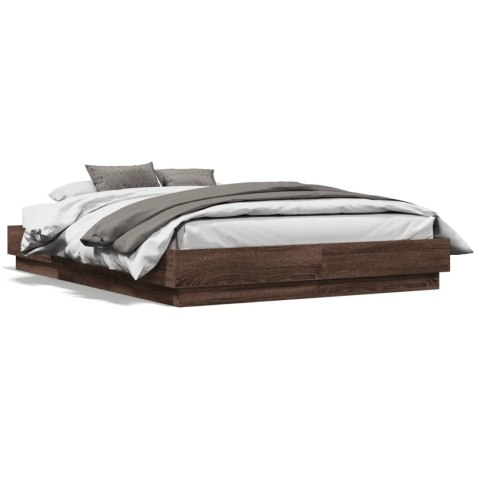 Rama łóżka z oświetleniem LED, brązowy dąb, 140x190 cm