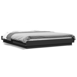 VidaXL Rama łóżka z LED, czarna, 160x200 cm, materiał drewnopochodny