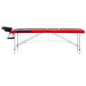 Składany stół do masażu 3-strefowy, aluminiowy, czarno-czerwony