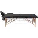 Składany stół do masażu z drewnianą ramą, 2 strefy, czarny