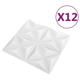 Panele ścienne 3D, 12 szt., 50x50 cm, biel origami, 3 m²