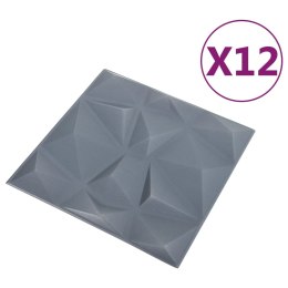 Panele ścienne 3D, 12 szt., 50x50 cm, diamentowa szarość, 3 m²