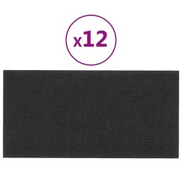 Panele ścienne, 12 szt., czarne, 30x15 cm, tkanina, 0,54 m²
