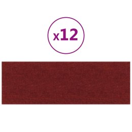 Panele ścienne, 12 szt., kolor wina, 90x30 cm, tkanina, 3,24 m²