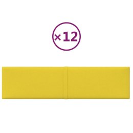 Panele ścienne, 12 szt, jasnożółte, 60x15 cm, tkanina, 1,08 m²