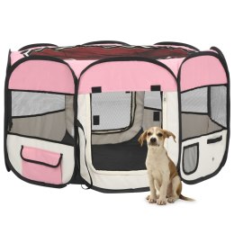 Składany kojec dla psa, z torbą, różowy, 110x110x58 cm