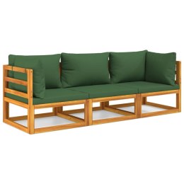 3-cz. ogrodowy zestaw wypoczynkowy, zielone poduszki, drewno