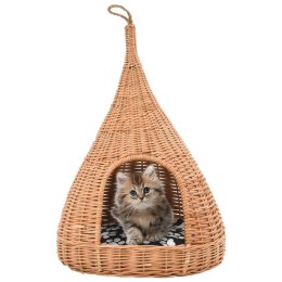 Domek dla kota z poduszką, 40x60 cm, naturalna wiklina, tipi