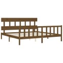 Rama łóżka z wezgłowiem, miodowy brąz, 200x200 cm, lite drewno
