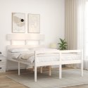 Rama łóżka z wezgłowiem, biała, 140x190 cm, lite drewno