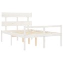 Rama łóżka z wezgłowiem, biała, 140x190 cm, lite drewno
