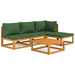 5-cz. ogrodowy zestaw wypoczynkowy, zielone poduszki, drewno