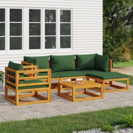 6-cz. ogrodowy zestaw wypoczynkowy, zielone poduszki, drewno