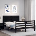 Rama łóżka z wezgłowiem, czarna, 120x200 cm, lite drewno
