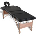 Składany stół do masażu z drewnianą ramą, 3 strefy, czarny