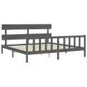Rama łóżka z wezgłowiem, szara, 200x200 cm, lite drewno