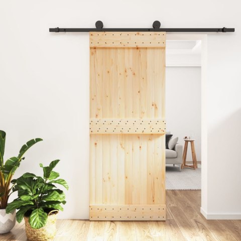 Drzwi przesuwne z osprzętem, 85x210 cm, lite drewno sosnowe