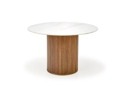 BRUNO stół okrągły, biały marmur / orzechowy