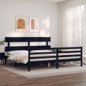 Rama łóżka z wezgłowiem, czarna, 200x200 cm, lite drewno