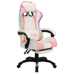 Fotel gamingowy z LED RGB, różowo-biały, sztuczna skóra