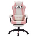Fotel gamingowy z LED RGB, różowo-biały, sztuczna skóra