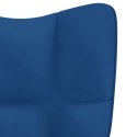 Fotel bujany z podnóżkiem, niebieski, obity aksamitem