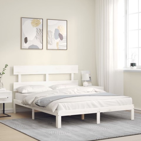 Rama łóżka z zagłówkiem, biała, 160x200 cm, lite drewno