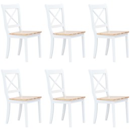 Krzesła stołowe, 6 szt., biel i jasne drewno, drewno kauczukowe