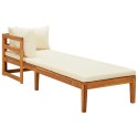 Leżak z 1 podłokietnikiem, kremowe poduszki, drewno akacjowe