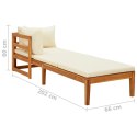 Leżak z 1 podłokietnikiem, kremowe poduszki, drewno akacjowe