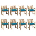 Krzesła ogrodowe z kobaltowymi poduszkami, 8 szt., tekowe