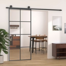 Drzwi przesuwne, czarne, 90x205 cm, szkło ESG i aluminium