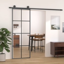 Drzwi przesuwne, czarne, 76x205 cm, szkło ESG i aluminium