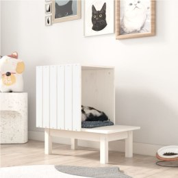 Domek dla kota, biały, 60x36x60 cm, lite drewno sosnowe