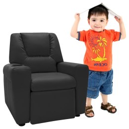Fotel rozkładany dla dzieci, obity sztuczną skórą, czarny