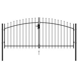 Brama dwuskrzydłowa z grotami, stalowa, 3x1,25 m, czarna