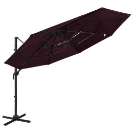 4-poziomowy parasol na aluminiowym słupku, bordowy, 3x3 m