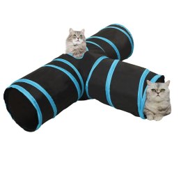 Tunel dla kotów, trójstronny, czarno-niebieski 90 cm, poliester