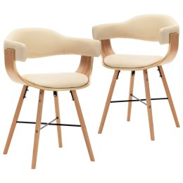 Krzesła jadalniane, 2 szt., kremowe, ekoskóra i gięte drewno
