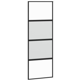 Drzwi przesuwne, czarne, 76x205 cm, szkło hartowane, aluminium